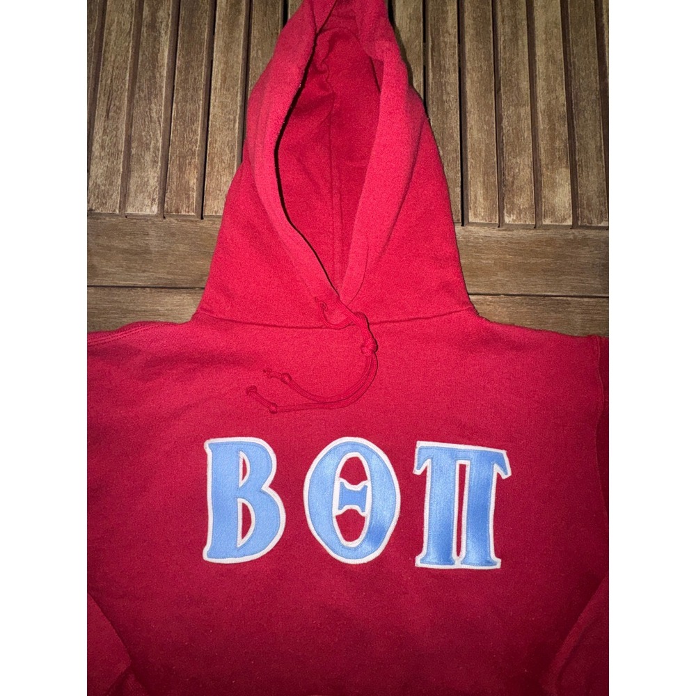 Vintage 80s Russell Athletic Beta Theta Pi Hoodie Red Stitched Greek Letters M - Picture 2 of 7